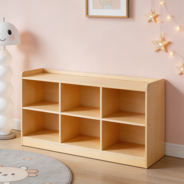 Natural 2 Shelf 5 Section Montessori Wooden Storage Cabinet